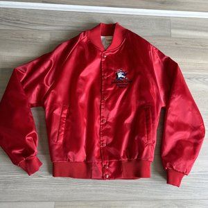 Vintage Red Satin Nylon Auburn Sportswear Jacket Medium Made USA Softball Umpire